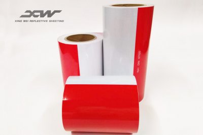 White and red Reflective barrier stirps rolls