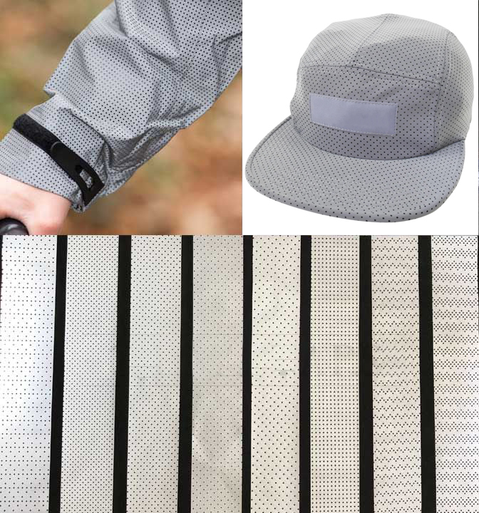 perforated reflective fabric for clothing and hat