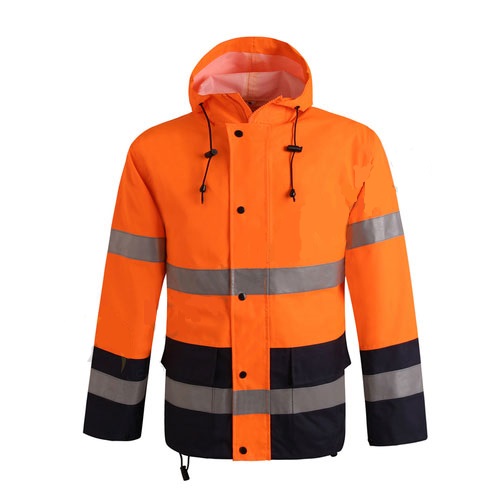High Visibility Orange Reflective Raincoat