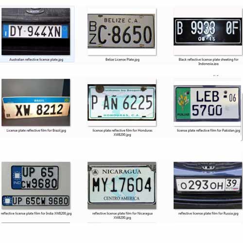 reflective license plate for Australia, Belize, Indonesia,Brazil, Honduras, Pakistan, India, Nicaragua, Russia