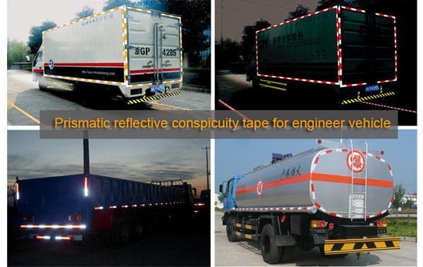 Prismatic reflective conspicuity-tape for engineer vehicles