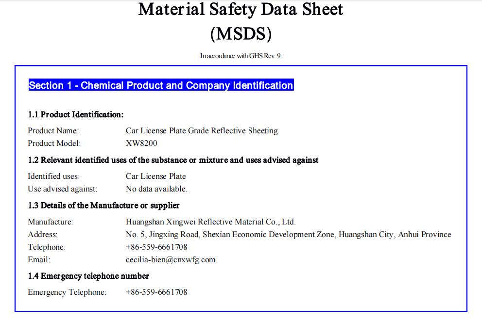 MSDS XW8200