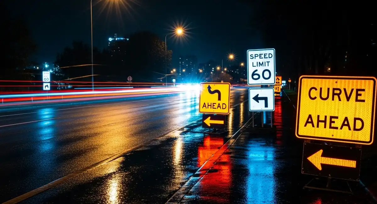 Why can we see traffic signs at night